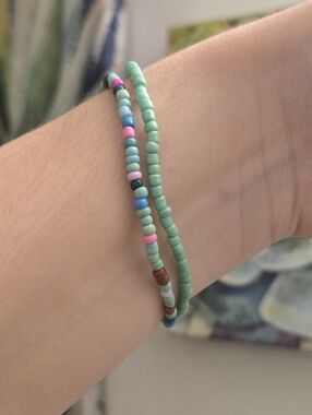3/$10 Mint Green Handmade Seed Bead Bracelet Set